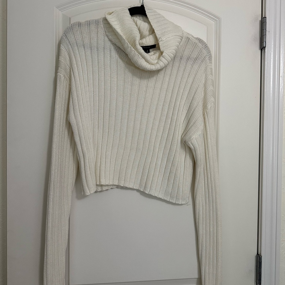Forever 21 Cream Ribbed Turtleneck Sweater